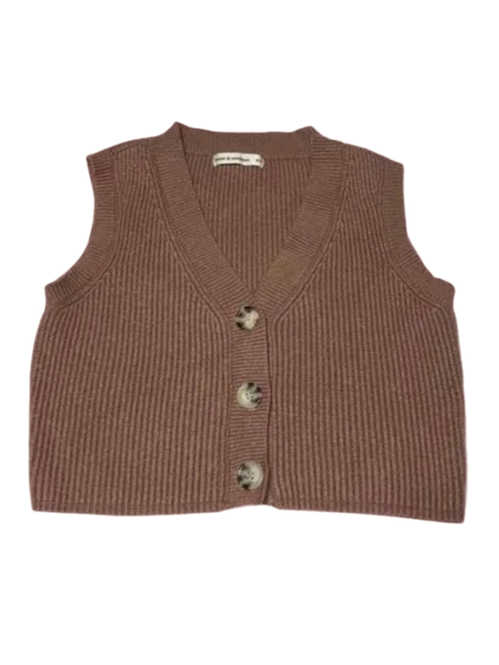 Moon & Madison Ribbed Button-Front Knit Vest in Brown W/Decorative Buttons Sz L